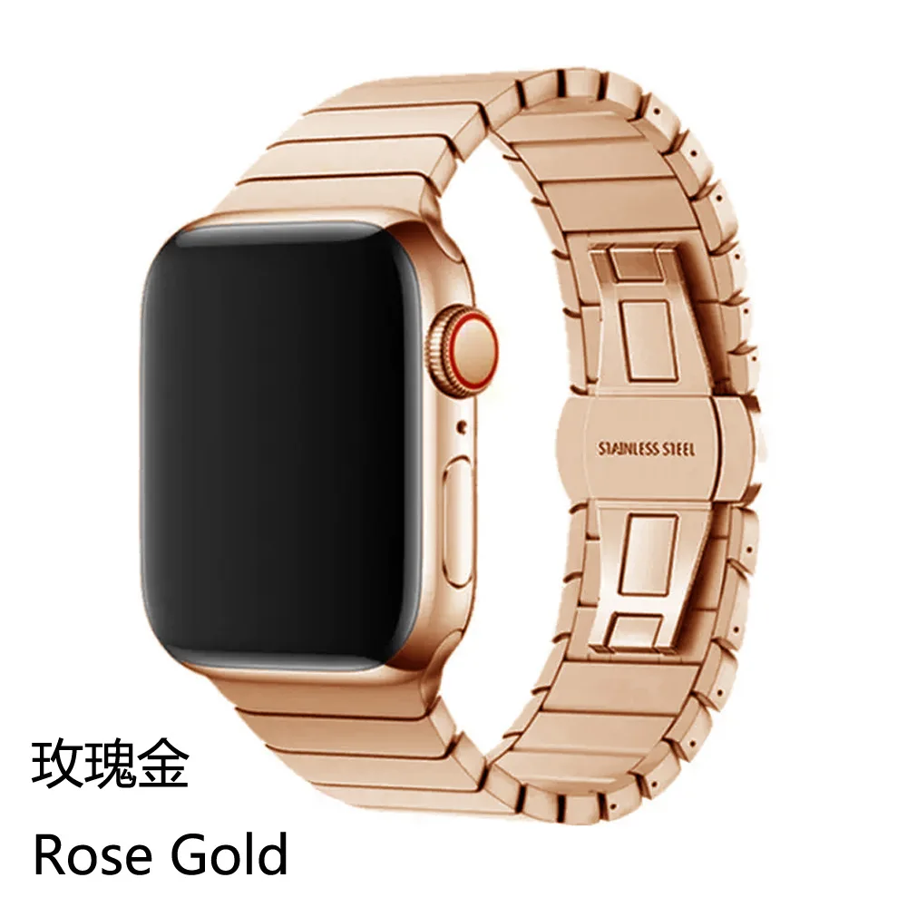 Massives Edelstahlarmband für die Apple Watch-Serie, Schmetterlingsschnalle, One Bead, luxuriöses Metall-Edelstahlarmband – Detail 9