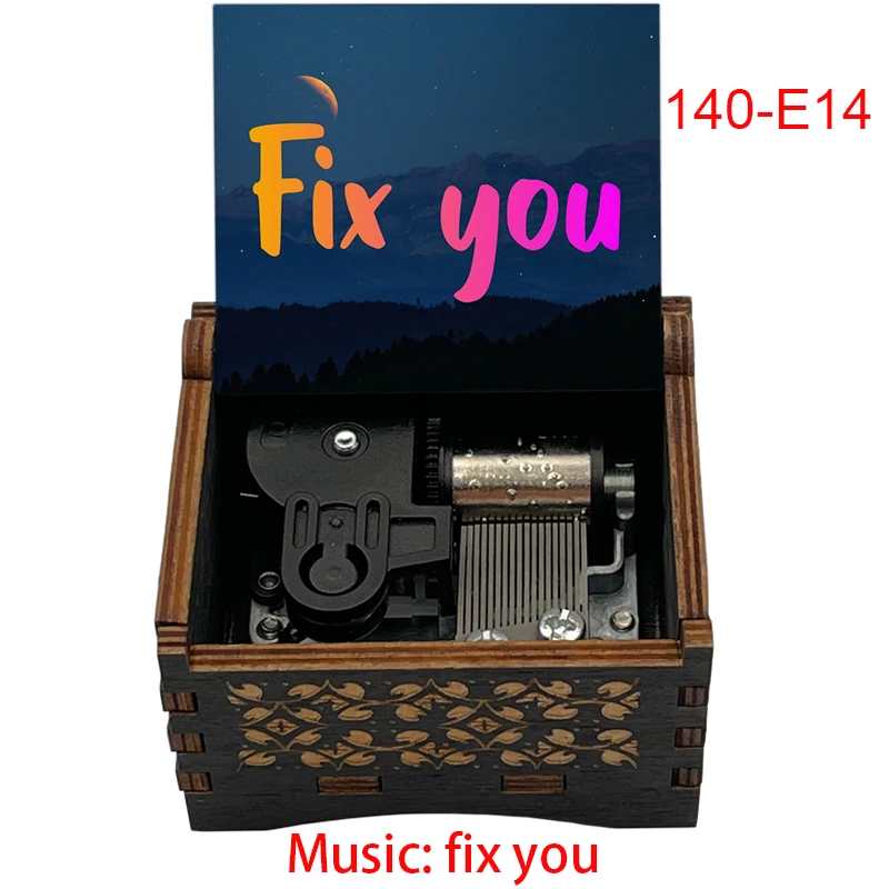 Metal Clockwork Type Black Wooden Music Box Gift Song Fix You Home Decoration Ornaments Office Holiday Gifts music box