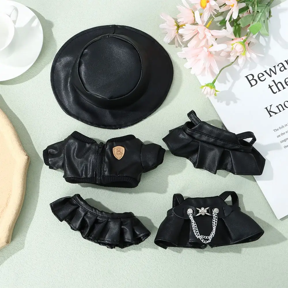 Fashion Skirt Suit Clothing Doll Overalls 20cm Doll Overalls Doll Outfit Accessories PU Leather Jacket Plush Doll's Clothes