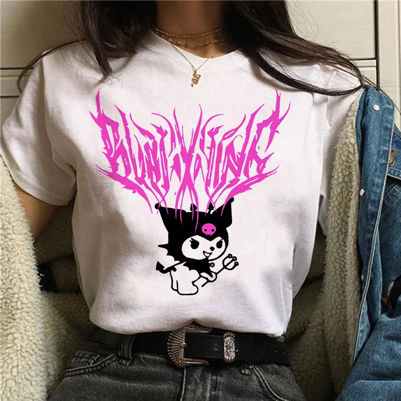 

90s Kawaii Kuromi Top Tee Funny Cartoon T Shirt Kuromi Women Manga T-shirt Y2k Graphic Tshirt Streetwear Top Tees Female Grunge