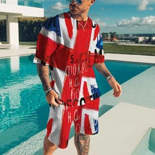 

2022 Summer Men's Tracksuit T-shirts Letter Pattern Stitching 3D Printing Short-Sleeved T-shirt Shorts Sportswear Chandals Man