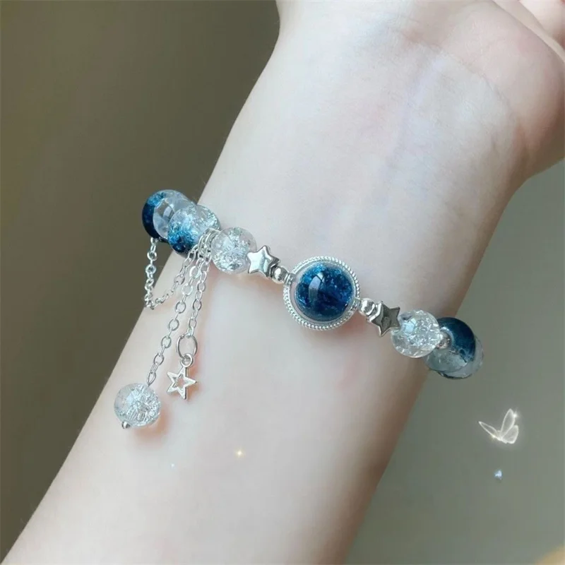 Exquisite Fashion Galaxy Hanging Super Fairy Star Bracelet For Women Elastic Crystal Beads Bracelet Versatile And Sweet Jewelry