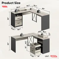 L Shaped Desk with Drawers, 55 inch Office L Desk with Reversible File Drawer, Industrial Wood Computer Desk 2
