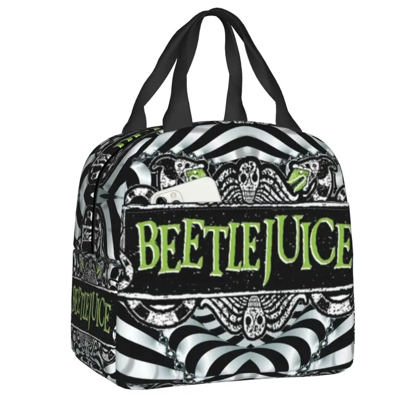 

Horror Beetlejuice Insulated Lunch Bags for Women Halloween Horror Film Portable Cooler Thermal Bento Box School