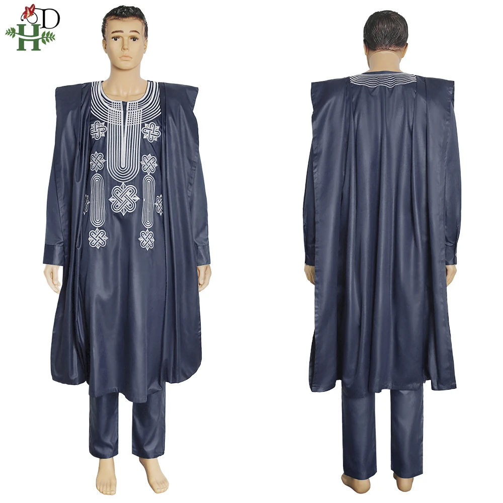 African Dress African Men Set H&D African Suit For Men Robe Shirt Pants Set Long Sleeve Tops Embroidery Agbada Clothes Boubou Africain Homme Traditional Robes