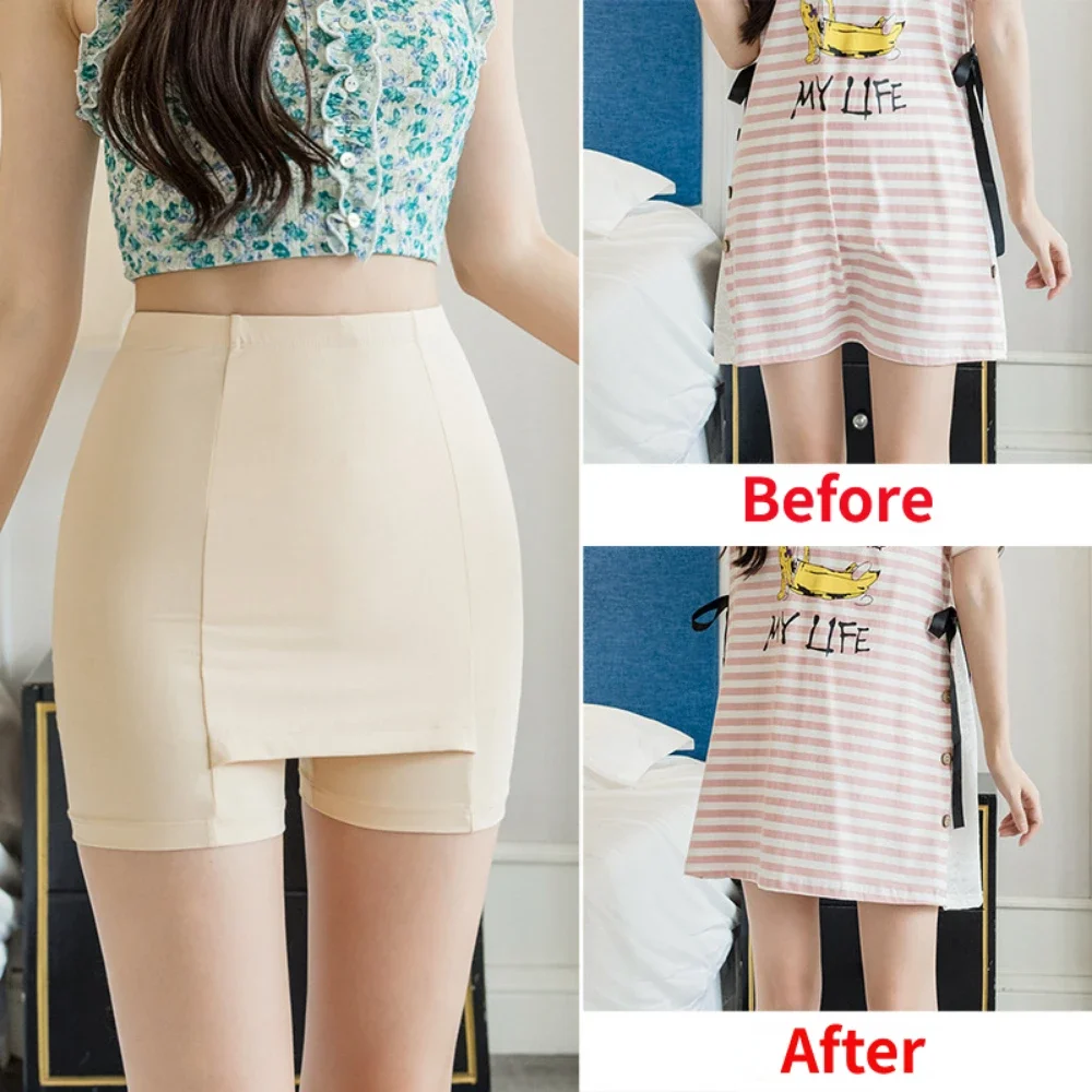 Women's Ice Silk Safety Pants Anti-glare Summer Seamless Double-layer Seamless Crotch-covering Under Skirts Shorts safety shorts safety pants