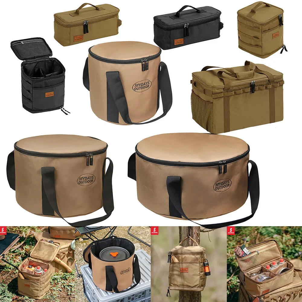 Oxford Cloth Pot Tableware Bag Portable Waterproof Round Camping Pot Bag Large Capacity Wear-resistant Picnic Tools Accessories