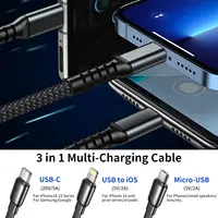 100 Вт сверхбыстрая зарядка USB C Тип 3 в 1 Кабель для передачи данных с подсветкой для IPhone Samsung Xiaomi Huawei Шнуры для быстрой зарядки — изображение 5