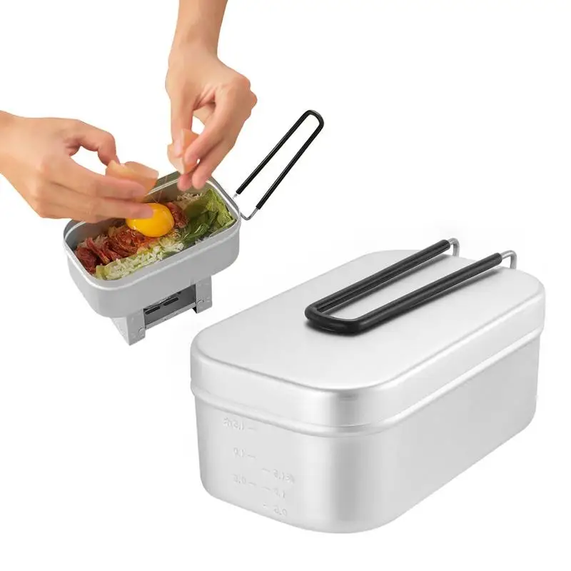 

Camping Mess Tins Folding Handle Aluminum Portable Cooking Lunch Box Portable Cooking Lunch Box With Steam Rack And Alcohol Oven