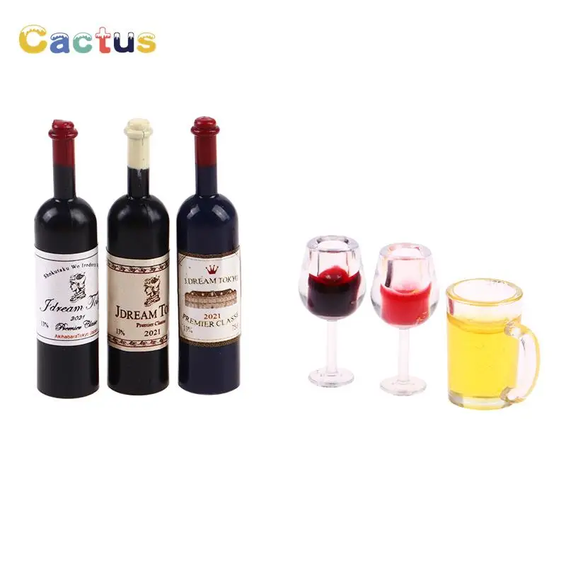 

hot 5Pcs 1:12 Dollhouse Miniature Wine Bottle Drinks Glass Cup Simulation Model Toys Furniture House Decoration Accessories