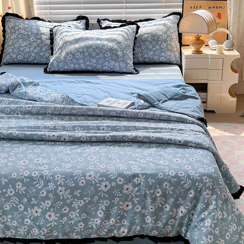 Floral Style Duvet Summer Comforter Single/Queen Size Quilts Quilted Blanket Skin-friendly Bedspread 여름이불(Pillowcase Need Order)