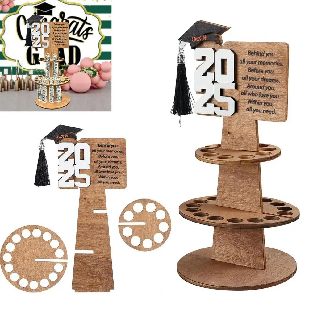 Graduation Wooden Money Holder Tower Double Layers Cash Storage Rack Class of Graduates Money Gift Grad Party Desktop Decor