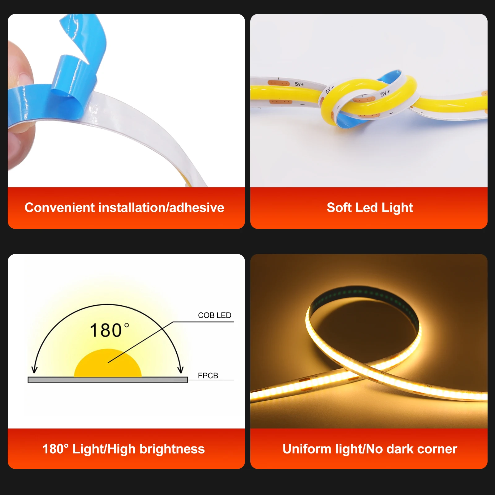 3AA 배터리 전원 COB LED 스트립 라이트 5V 320LEDs/M 1m 2m 3m 4m 5m DIY 유연한 라이트 스트립 침실 방 캐비닛 TV 백라이트용