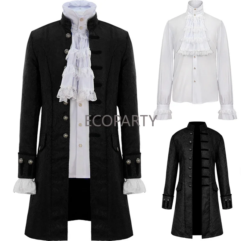 Men Steampunk Trench Coat and Shirt Set Vintage Prince Overcoat Medieval Renaissance Jacket Victorian Edwardian Cosplay Costume