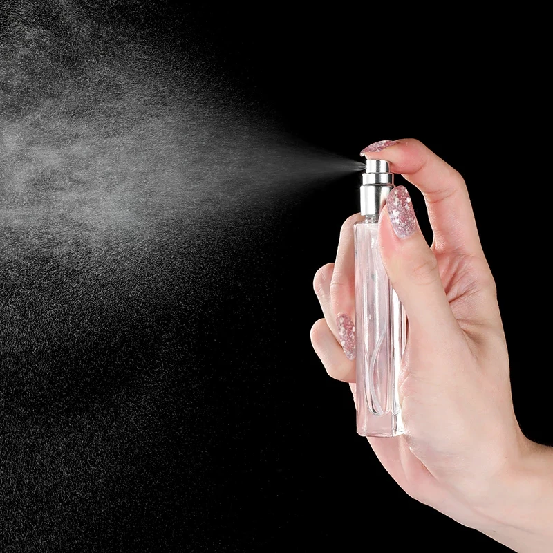 6/12pcs 10ml 두꺼운 투명 유리 향수 병 광장 라운드 리필 형 향수 스프레이 분무기 병 블랙 골드 실버 뚜껑
