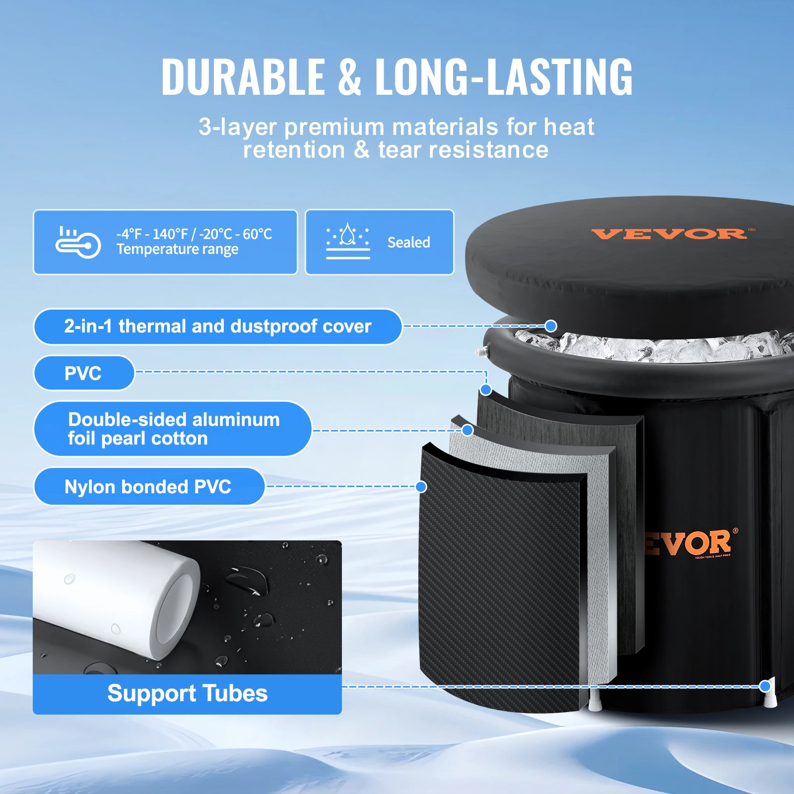 VEVOR Ice Bath Tub Plunge Portable Outdoor Ice Barrel Plunge Pool Cold Water Therapy for Athlet Recovery Fold Bathtub with Cover 3