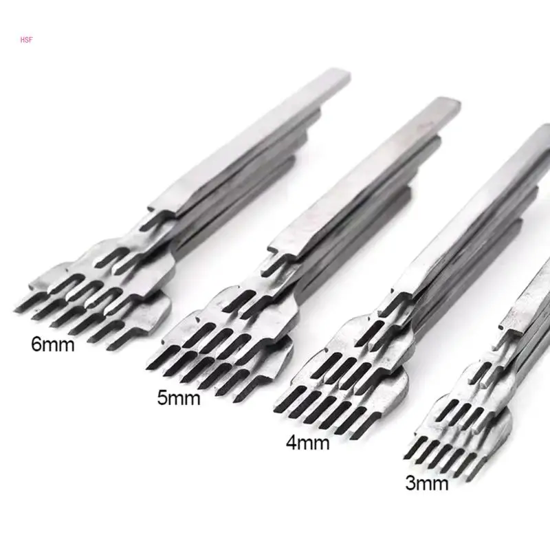 4pcs 가죽 공예 도구 간격 펀치 3/4/5/6mm 구멍 치즐 레이싱 바느질 바느질 DIY 가죽 공예 도구 DIY