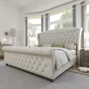 King Size Platform Bed Frame, Chenille Upholstered Sleigh Beds with Scroll Wingback Headboard & Footboard, King Bed Frame 1