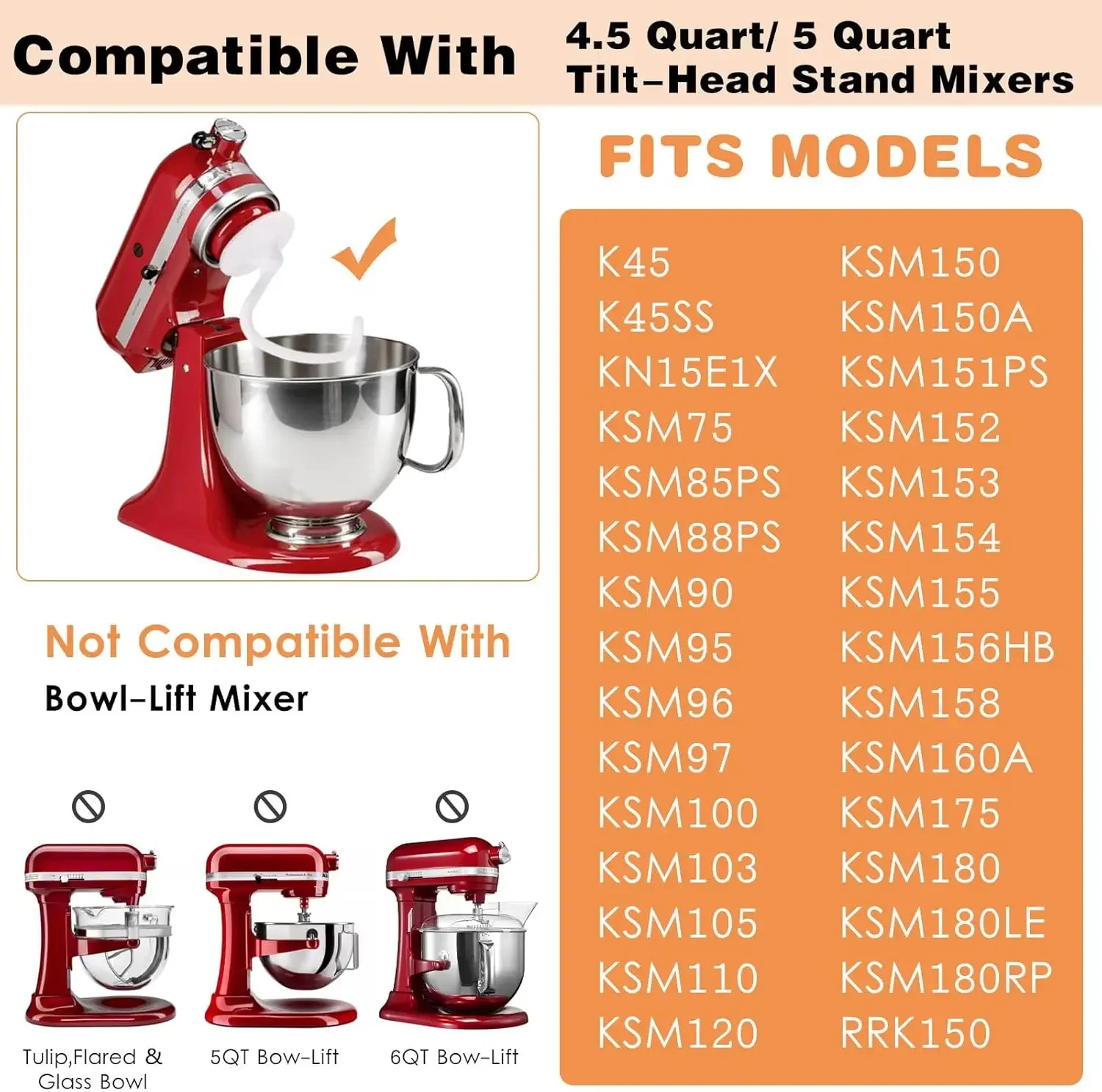 Aluminum Alloy Spray Dough Hook K45 K45SS KSM90 KSM150 Accessories and Attachments Kitchenaid 4.5-5 Quart Stand Mixers