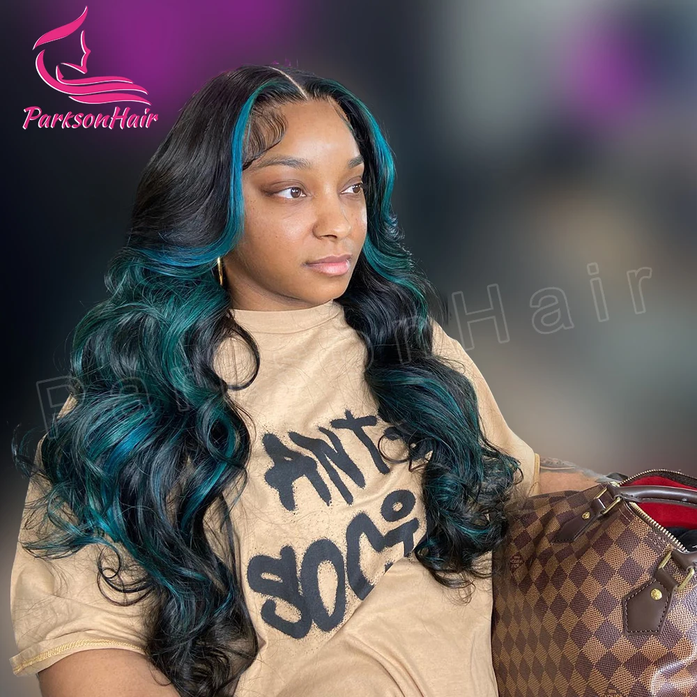 Highlight With Blue Full Lace Wig Human HairBody Wave HD Lace Frontal Wig Body Wave Front Human Hair Wigs for Women