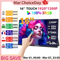 HGFRTEE 16inch Touch Portable Monitor 16:10 96%sRGB 350Cd/m² Second Screen For Laptop With Holder Stand Type-C HDMI-Compatible