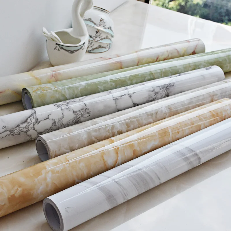 

Waterproof Marble Self Adhesive Wallpaper Wall Sticker Bathroom Kitchen Cupboard Room Decoration Stove TV Backgroud Stick Paper