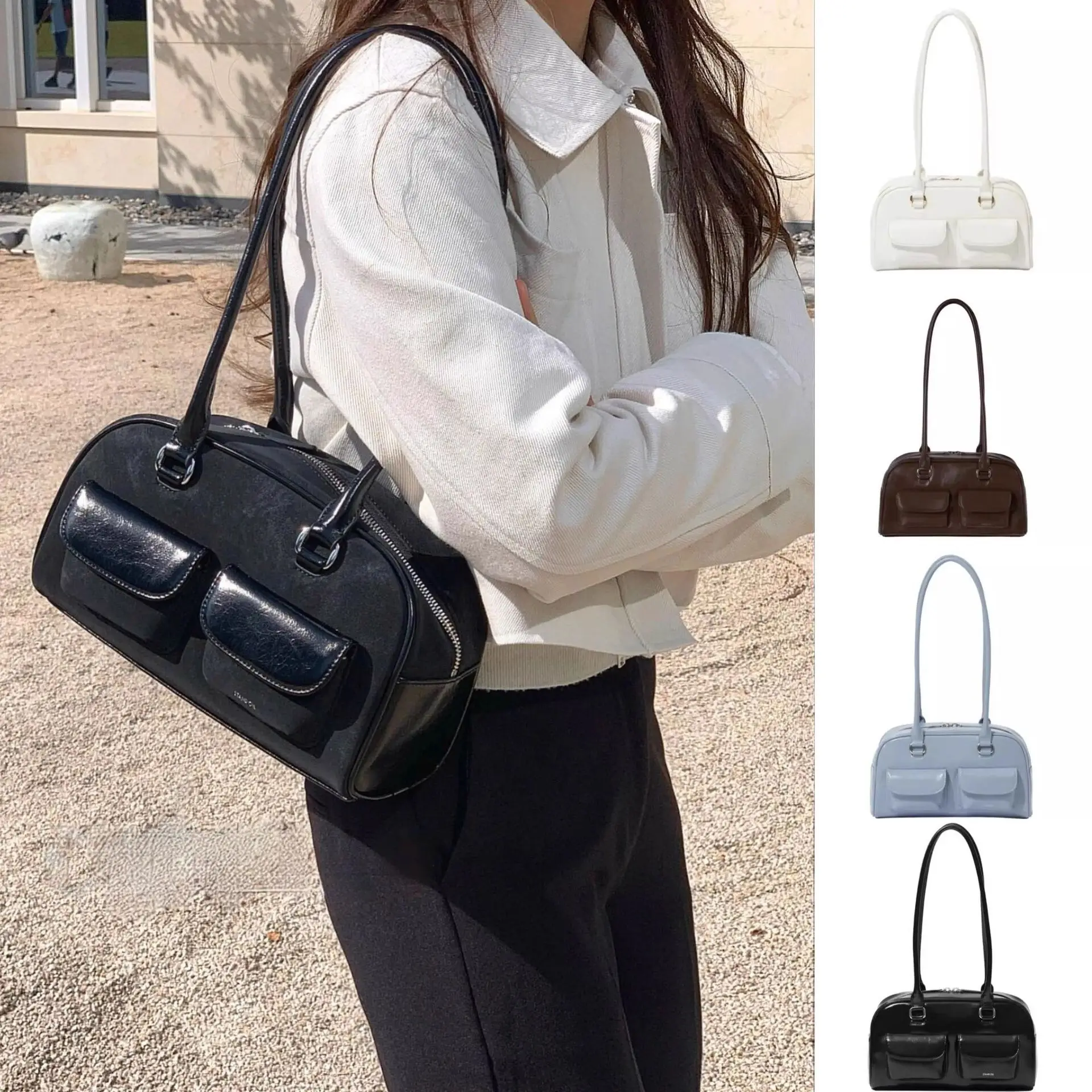 

Корейская женская сумка через плечо Boston, вместительные кожаные сумки, женские однотонные повседневные клатчи, сумка для девушек