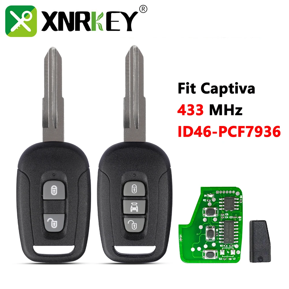 XNRKEY 2/3 Button Car Remote Key ID46/PCF7936 Chip 433Mhz for Chevrolet Captiva Opel Antara Auto Keyless Car Key Fob