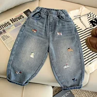 Pantalons d'automne pour enfants, broderie de dessin animé, Jeans amples pour garçons, pantalons en Denim doux et décontractés, vêtements d'extérieur pour filles de 2 à 7 ans, 2025 3