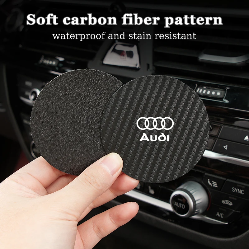 Car Cup Mat 2Pcs Carbon Fiber Bottle Holder Pad Anti-slip For Audi A1 A3 A4 A5 A6 A7 A8 Q2 Q3 Q5 Q7 Q8 Quattro S7 S8 S3 S4