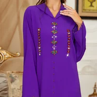 Eid Djellaba Hooded Abaya Dubai Luxury Diamonds Long Dress Women Muslim Kaftan Kebaya Caftan Marocain Femme Musulmane Ramadan