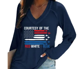 

New Hot Sale Trend Independence Day Female Casual Sweatshirt Courtesy of The Red White and Blue Slogan Women Holiday Clothes