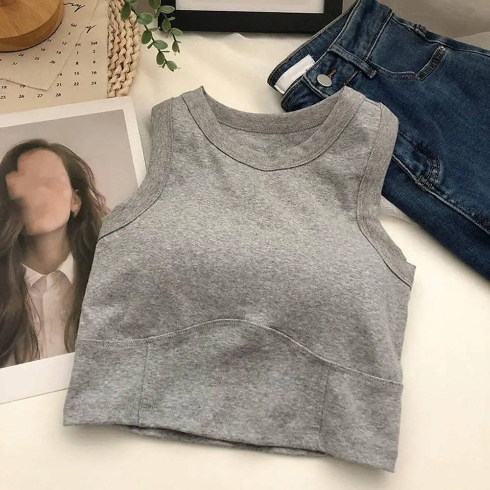 

Women Bottoming Vest Seamless Sleeveless Women's Crop Top Padded Stretchy Cooling Tank for Summer Sports Basic Bottoming Vest
