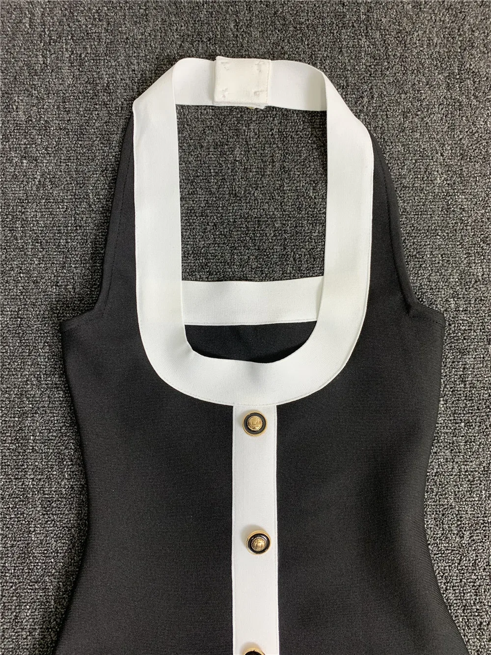 Women High Street Black White Bordure Single Breasted Halter Bodycon Mini Bandage Dress Soft And Comfortable Daily Dresses 3