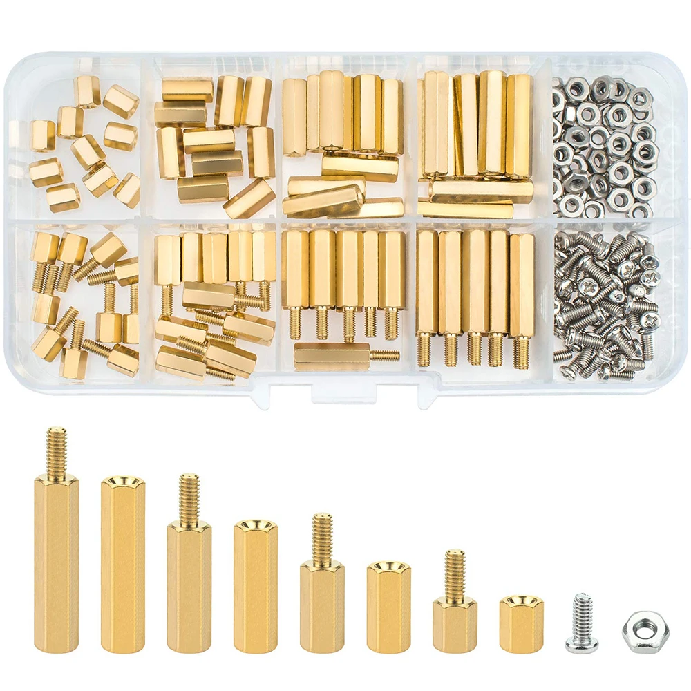 M2.5 Male Female Hex Brass Spacer Standoff Screw Nut Assortment Kit (180Pcs)