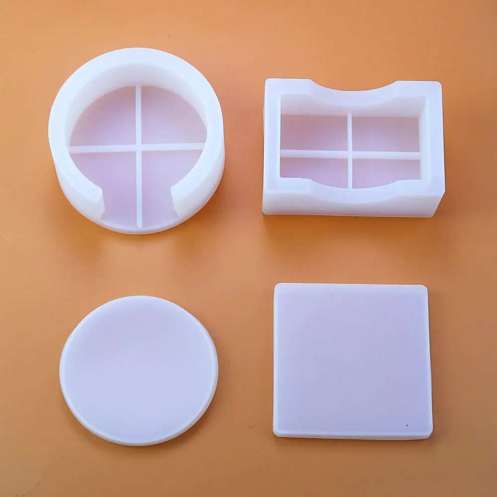 Silicone for Coaster Resin Mold Square Round Container Silicone Mould Cups Mats Diy Epoxy Resin Mold Coaster Storage Box glue mold