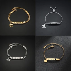 Acheerup Personalized Engrave Baby Name Date Stainless Steel Bracelets for Women Kids Heart Star Crown Butterfly Jewelry Gift