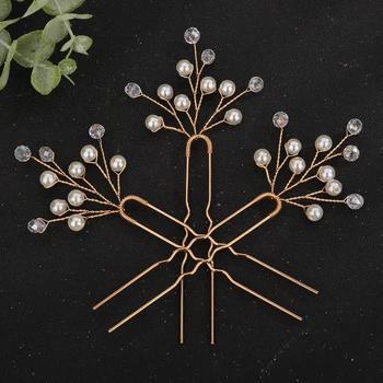 3PCS Silver Color Pearl Headpiece for Women Party Bridal Hair Pin Trendy Crystal Wedding Head Jewelry Accessories Gold Headdress