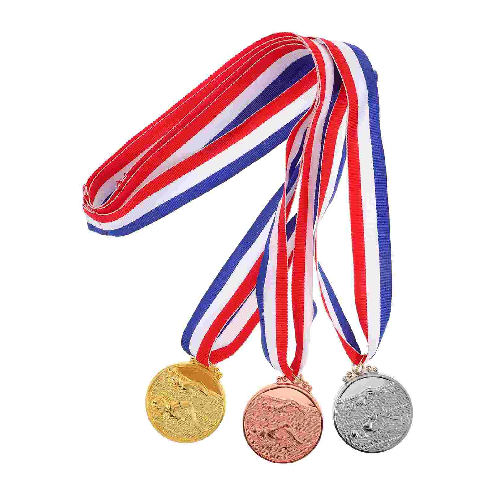 3pcs Gold Silver Bronze Medals With Ribbon Winner Awards For Swimming Competitions School Sports Events And Training Institution