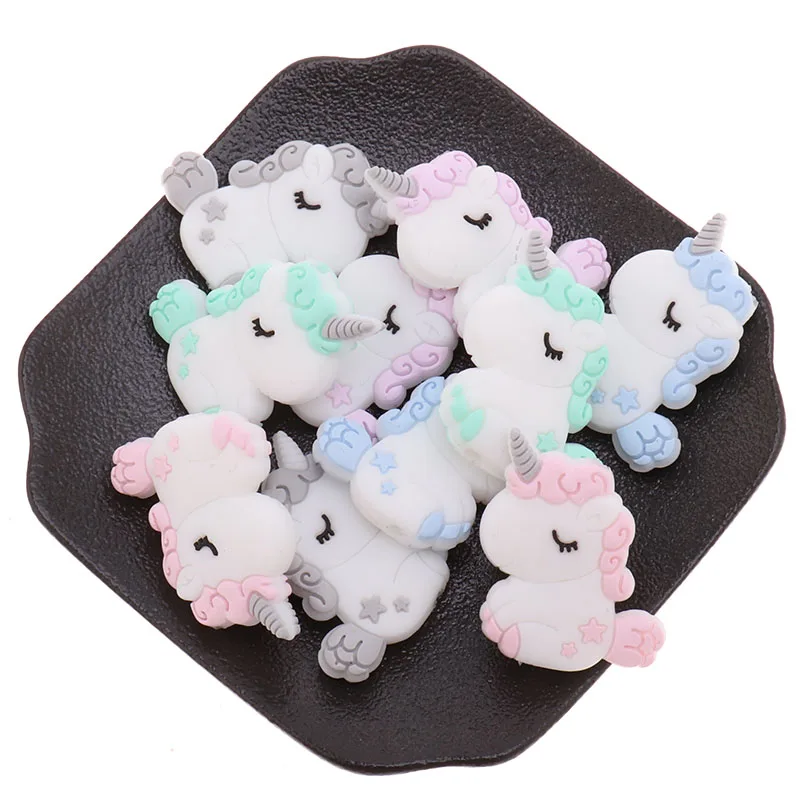 10pc Unicorn Silicone Teether Baby Teething Pacifier Chain DIY Newborn Chewable Bitting Necklace Jewelry Cartoon Animal BPA Free