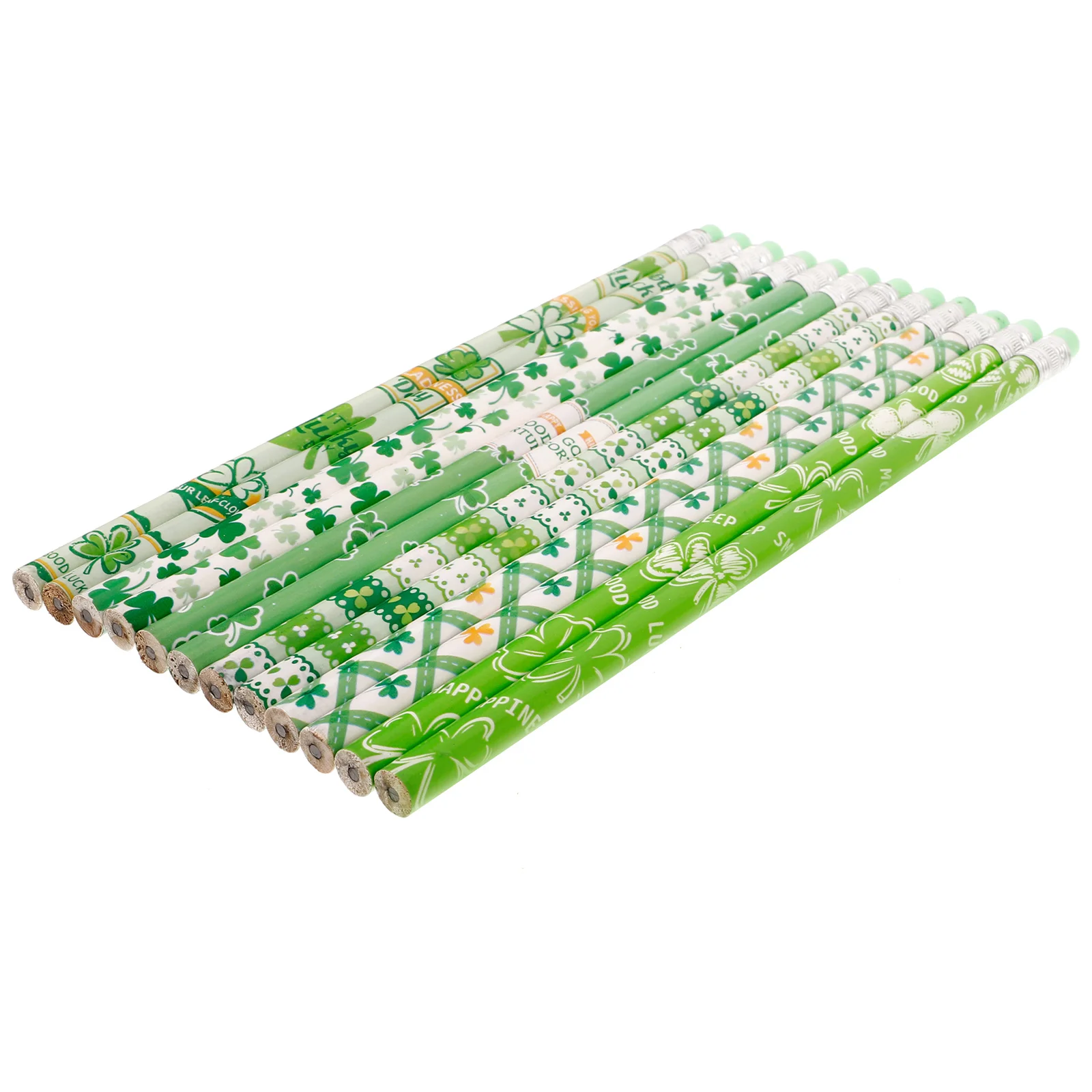 

St Patricks Day Pencils Shamrock Clovers Novelty Stripe Assorted Kids Lucky Wood Eraser Stationery Party Supplies