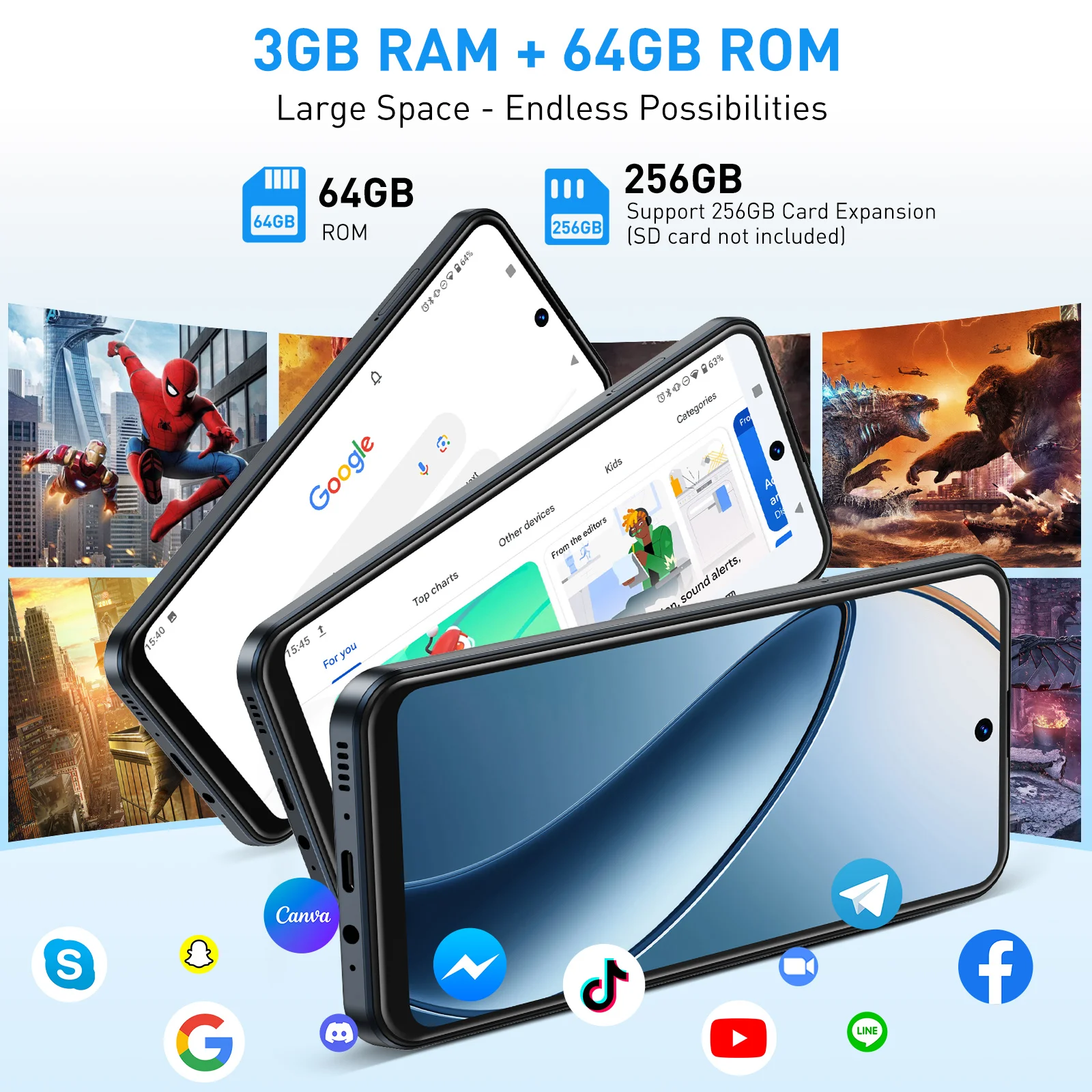 2025 New XGODY Smartphone Android,6.5 inch Screen,3GB+64GB ROM,Mobile phones,4250mAh,13MP,4G Network,Dual SIM 4Core,Cellphones 6
