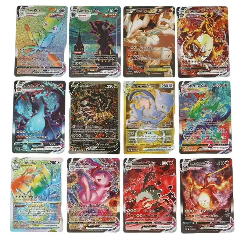 60/100Pcs 영어  카드 홀로그램 EX Vstar Vmax GX 편지 레인보우 Arceus Charizard Mewtwo Evolution 트레이드 카드