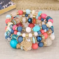 New Acrylic Beads Chain Bracelet Set For Women Tree Of Life Charm Elastic Bangle Female Bohemian Jewelry Accessories 3