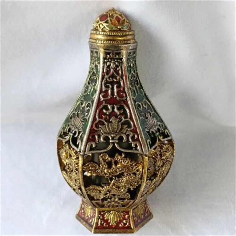 

Collectible Vintage Pure Copper Hollowed Out Craft Animal Snuff Bottle