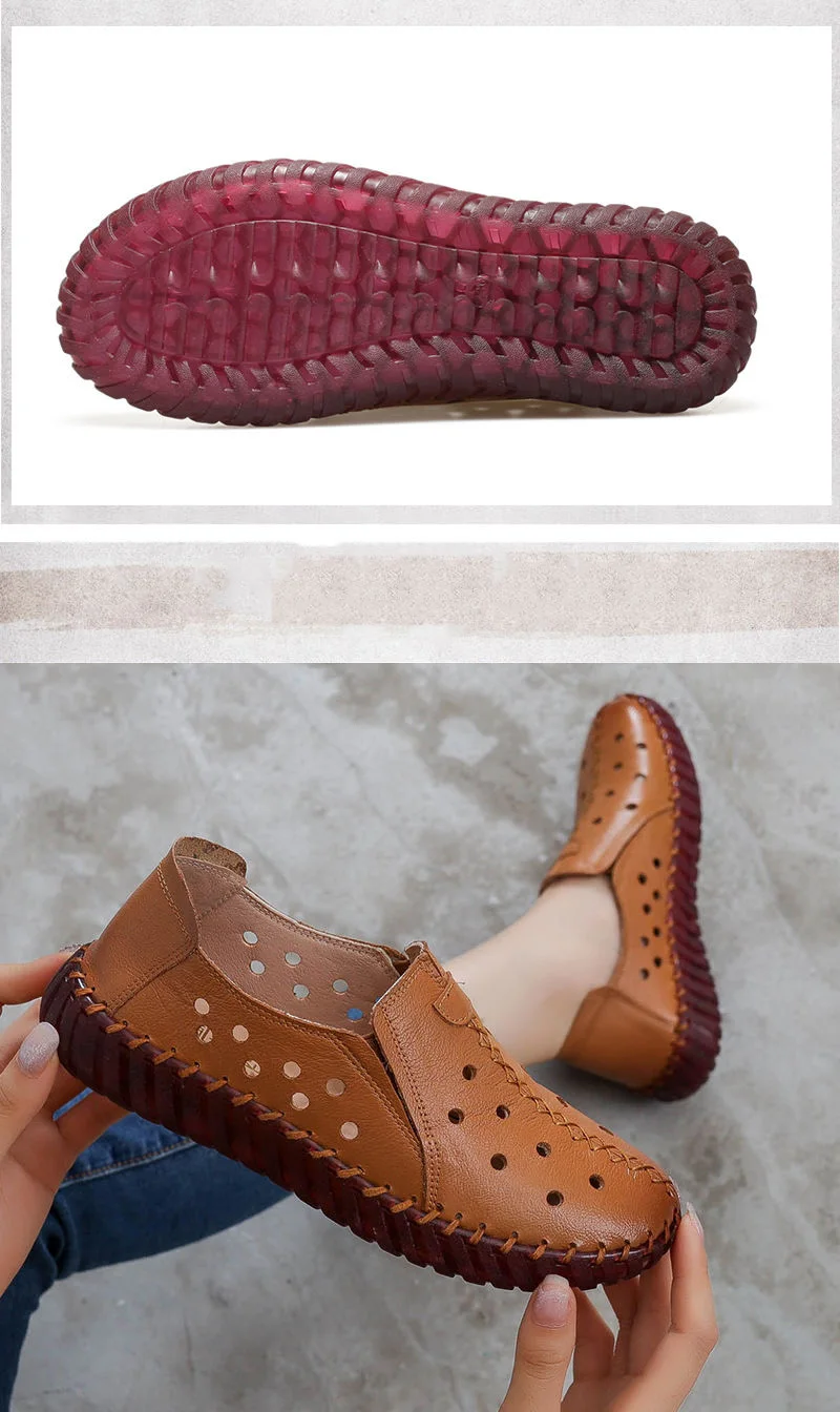 Große Größe 42 Rindsleder Ballerinas Mokassins Loafer Damen Sommer Cut-Out Schuhe Damen Fahr-Mokassins Alltagsschuhe – Detail 19