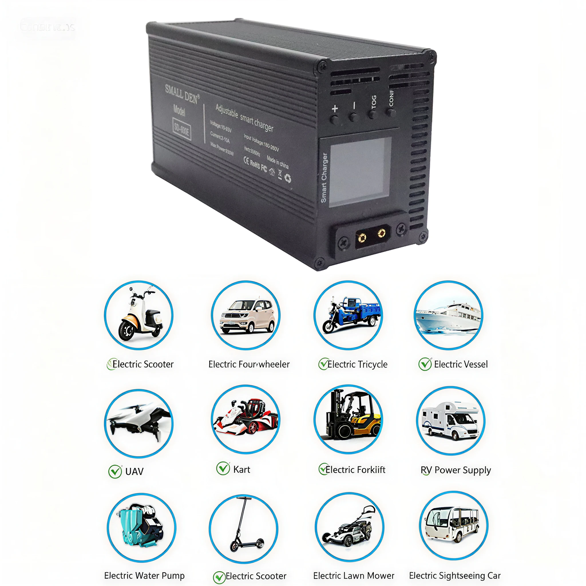 10-93V 10A 15A 20A 조정 가능한 배터리 충전기, LiFePO4 리튬 이온 LTO 납산, E-골프 카트 RV, 고속 충전용 930W/1395W/1860W