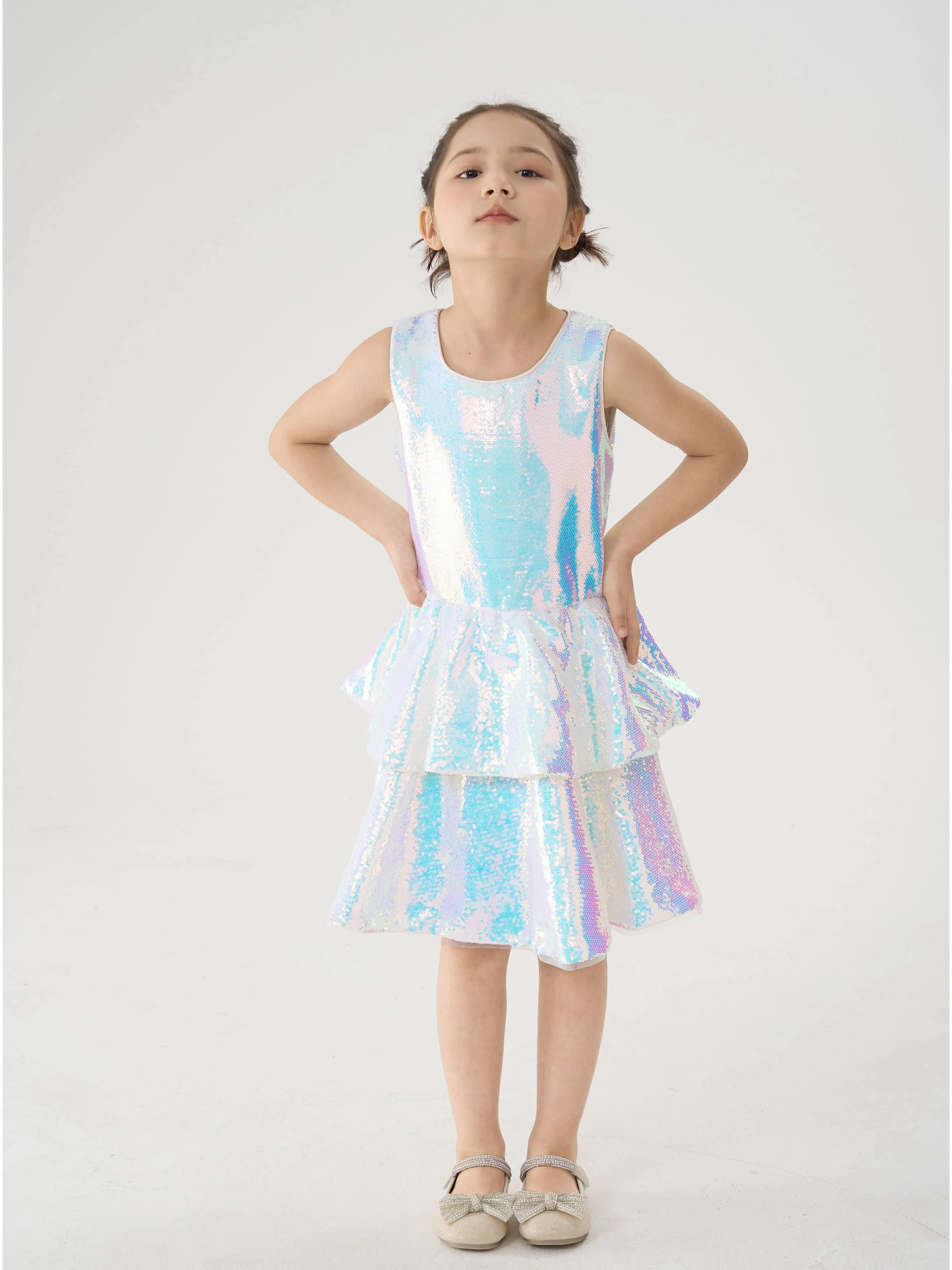 Girl Ombre Pastel Gradient Shimmer Sparkle Colorful Sequin Birthday Party Dress