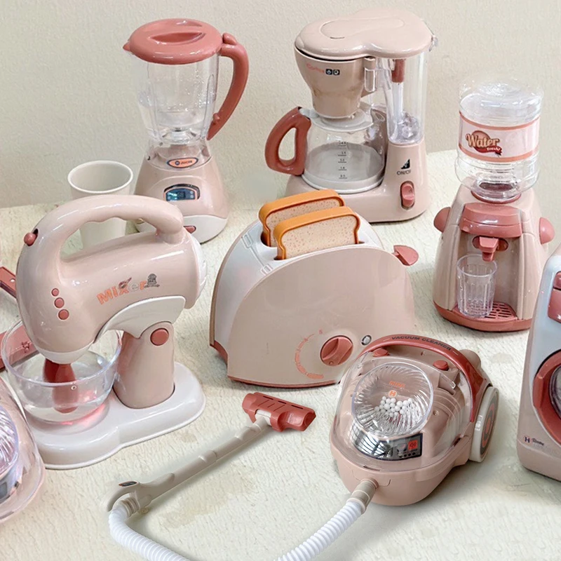 Mini Household Appliances Kitchen Toys Pretend Play Set with Coffee Maker Water Dispenser and Toaster for Kids Boys Girls Gifts