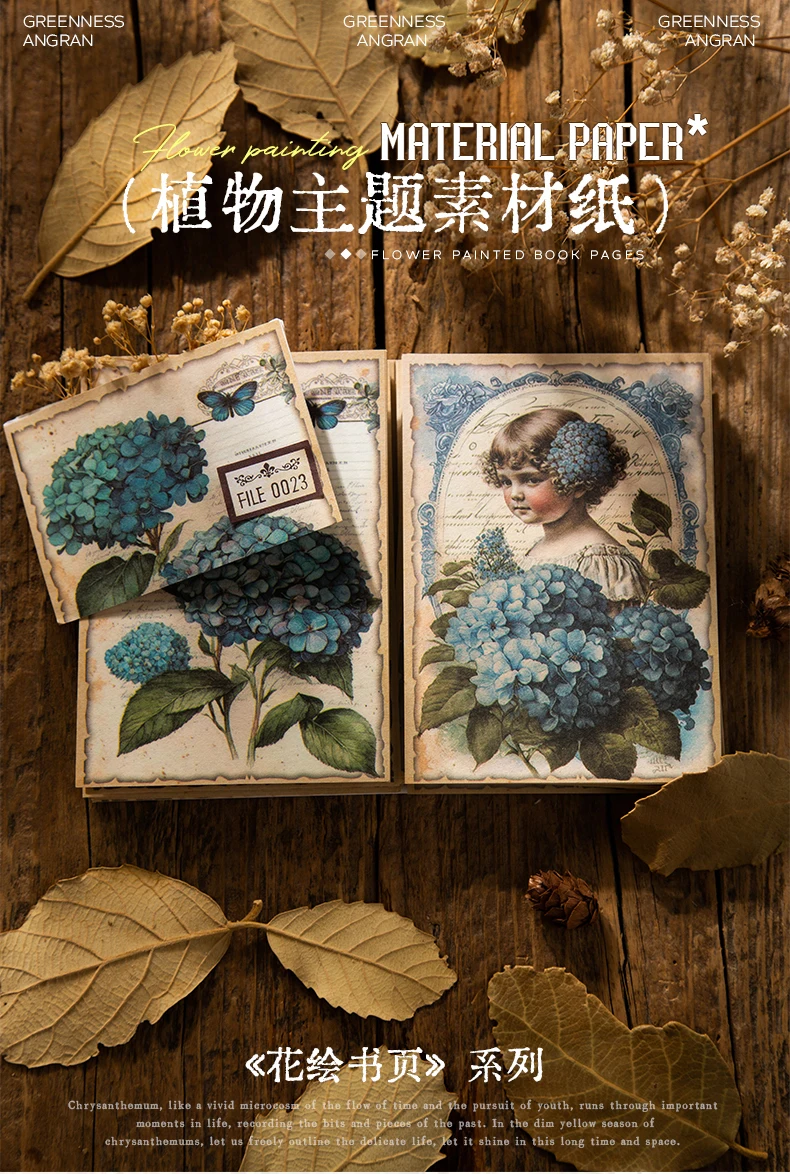 Yoofun 30 Blatt Collage Dekor Material Papier Blume gemalt Buchseiten Vintage Pflanze kreative DIY Junk Journal Scrap booking DIY – Detail 1